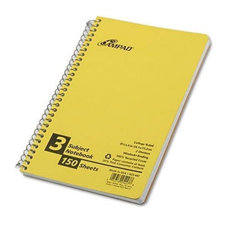 Ampad Notebook 3 Subject with 2 Dividers, College Rule, 6 x 9.5 Inches, Assorted Colors, 150 Sheets Per Notebook, Asst Colors (25-447) Pack of 1 - Image 1